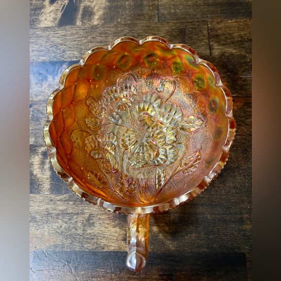 ANTIQUE IMPERIAL CARNIVAL GLASS QUILTED PANSY NAPPY BOWL RUBYGOLD MARIGOLD - Picture 6 of 10